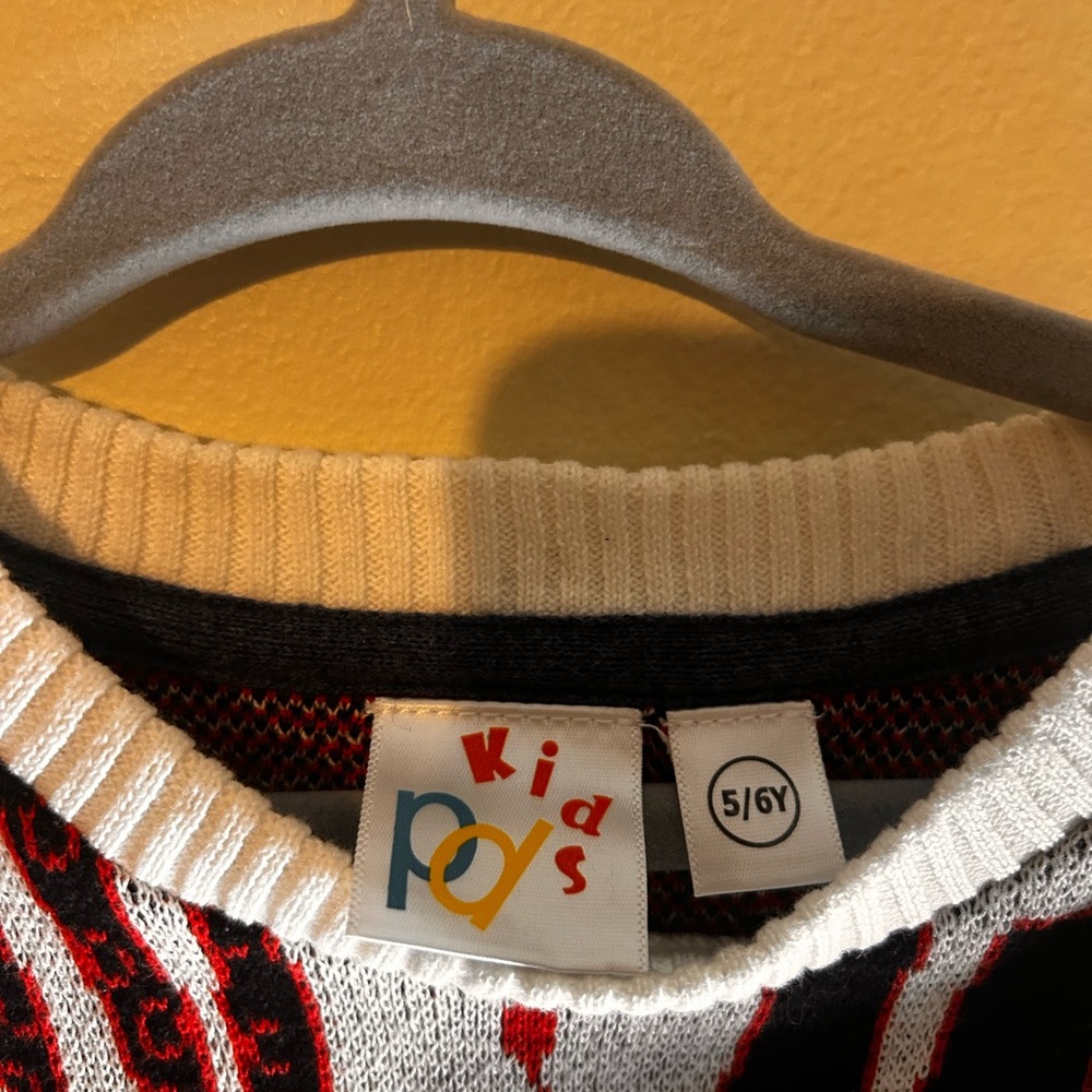 Kids Ivory Knit Sweater with Black & Red Elephant Motif - Picture 4 of 5